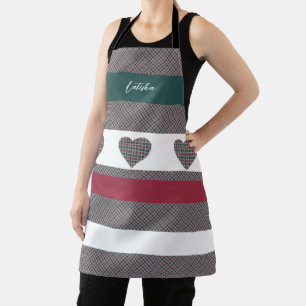 Burgundergrüner moderner Tartan mit Herzen Schürze
