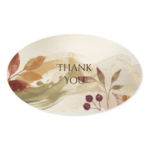 Burgunderne Herbstblätter Hochzeit Danke Oval