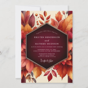 Burgunderne Herbstblüten-Romanze Hochzeit Einladung