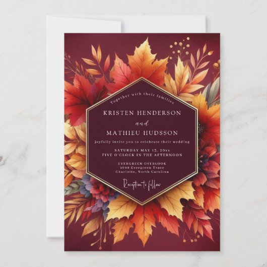 Burgunderne Herbstblütenhochzeit Einladung (Vorderseite)