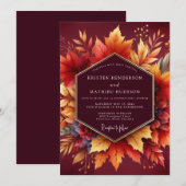 Burgunderne Herbstblütenhochzeit Einladung (Vorne/Hinten)