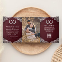 Burgunderne Hufeisen Spitze Foto QR Code Hochzeit