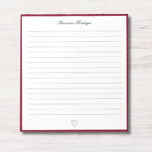 Burgunderrand und Herz Custom Schrift Lined Notizblock