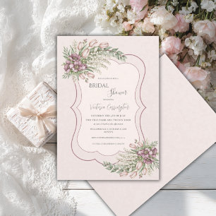 Burgunderrosa elegante Floral Hochzeitsdusche Einladung