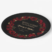 Burgunderrosen Boho-Hochzeit Pappteller (Schrägansicht)