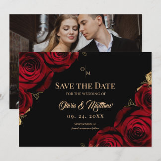 Burgunderrosen Schwarz-rote Hochzeit Save The Date