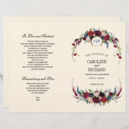 Burgunderrot | Blau | Hochzeitsprogramm für Rote F