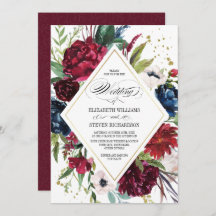 Burgunderrot | Blau |Marsala Floral Watercolor Wed