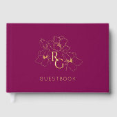 Burgunderrot | Chic Monogram Wedding Guest Book Gästebuch (Vorderseite)
