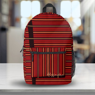 Burgunderrot-gold gestreifter Wellenmuster-Eigenna Bedruckter Rucksack