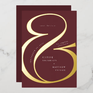 Burgunderrot-goldene Et-Zeichen-Typografie Einladu Folieneinladung