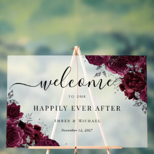 Burgunderrot Hochzeitsschild 'Happily Ever After'  Acrylschild