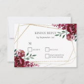 Burgunderrot | Marsala Red Floral Wedding RSVP Car (Vorderseite)