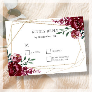 Burgunderrot   Marsala Red Floral Wedding RSVP Car