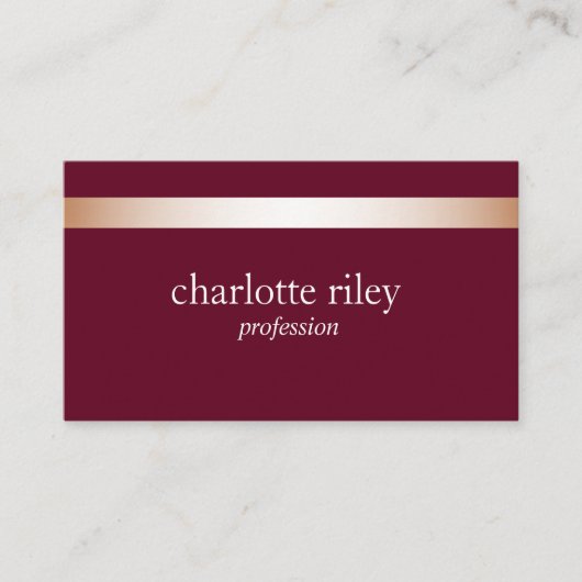 Burgunderrot | Moderne Rose Gold gestreift Stilvol Visitenkarte (Vorderseite)