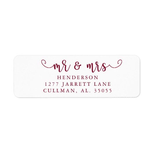 Burgunderrot | Mr & Mrs Return Address Label (Vorne)