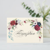 Burgunderrot | Navy Blue Floral Wedding Card Einladung (Stehend Vorderseite)