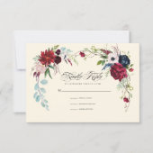 Burgunderrot | Navy Blue Floral Wedding RSVP Card Einladung (Vorderseite)