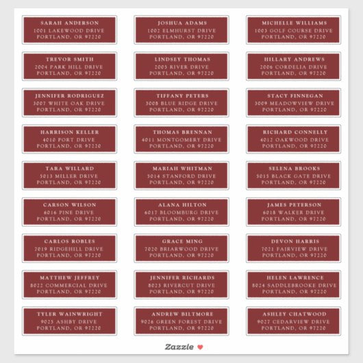 Burgunderrot | Private Guest Address Labels (Blatt)