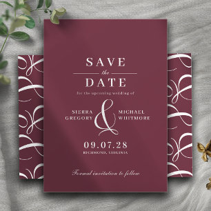 Burgunderrot   Romantische Maroon Vintage-Typograf Save The Date