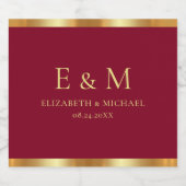 Burgunderrot Save the Date Goldtext Monogramm Schaumweinetikett (Einzelnes Label)