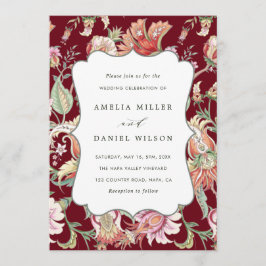 Burgunderrot | Tropische Fantasie Boho Blumenhochz Einladung