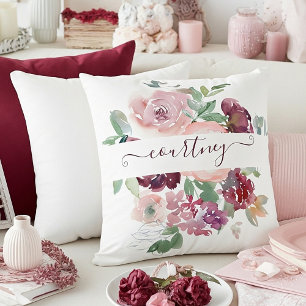 Burgunderrot und rosa Wasserfarbe florale personal Kissen