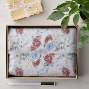 Burgunderrot und Staubblau Botanisch Blumig Chic Seidenpapier
