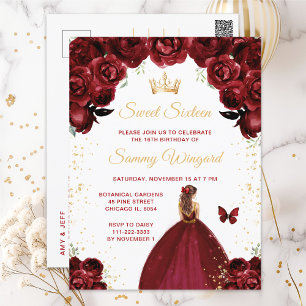 Burgunderrotbraunes Haar Prinzessin Sweet Sixteen Postkarte