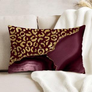 Burgunderrote Achat-Gold-Glitter-Leopardenflecken Dekokissen