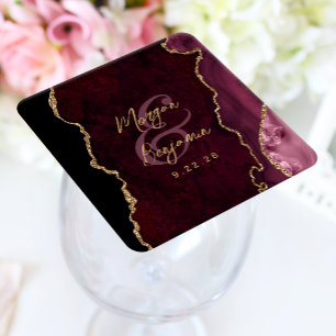 Burgunderrote Achat-Gold-Schrift Hochzeit Rechteckiger Pappuntersetzer