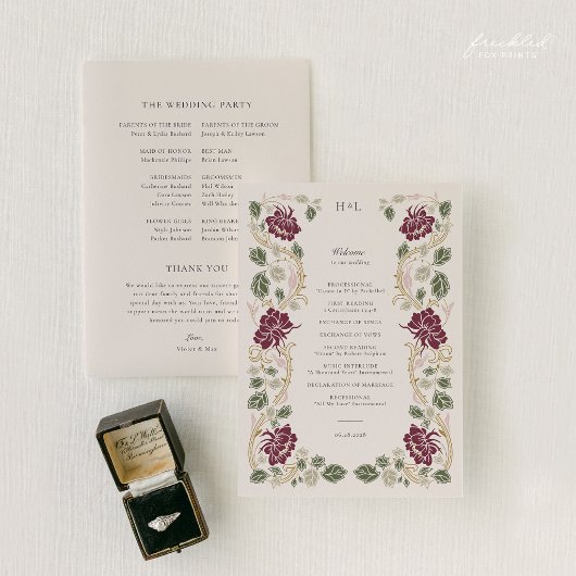 Burgunderrote Art Nouveau Hochzeit Programm