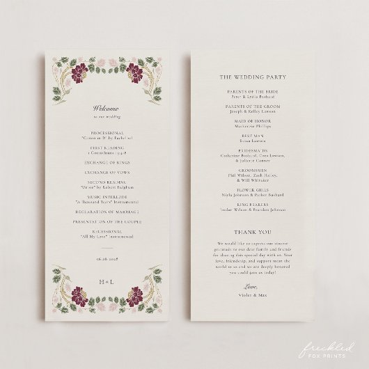 Burgunderrote Art Nouveau Hochzeit Programm