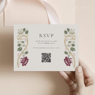 Burgunderrote Art Nouveau-RSVP-Karte mit QR RSVP Karte