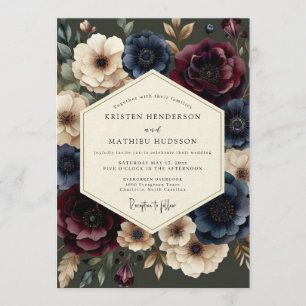 Burgunderrote barocke Navy-Hochzeit Einladung