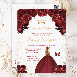 Burgunderrote Blondhaar-Prinzessin Sweet Sixteen Postkarte