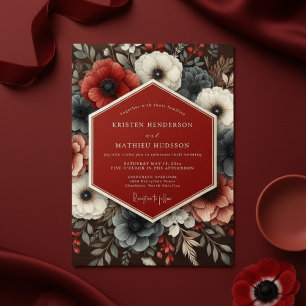 Burgunderrote Blumen-Dämmerungs-Hochzeitromanze Einladung