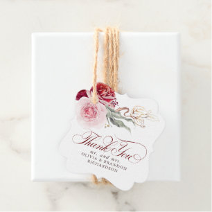Burgunderrote Blumen Elegant Boho Dankeschön Geschenkanhänger