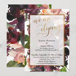 Burgunderrote Blumen & Gold Elegant Wir heiraten i Einladung
