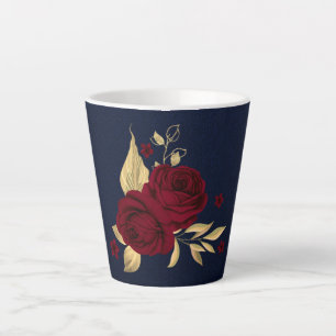 burgunderrote Blumen goldene Blätter navyblau Milchtasse
