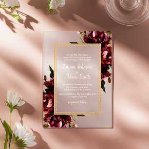 Burgunderrote Blush-Gold-Geometrie-Grün-Hochzeit Acryleinladungen