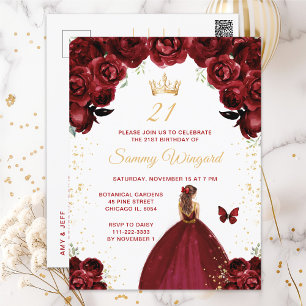 Burgunderrote braune Haar Prinzessin Geburtstagsfe Postkarte