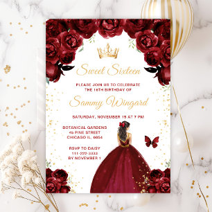 Burgunderrote braunhaarige Prinzessin Sweet Sixtee Einladung