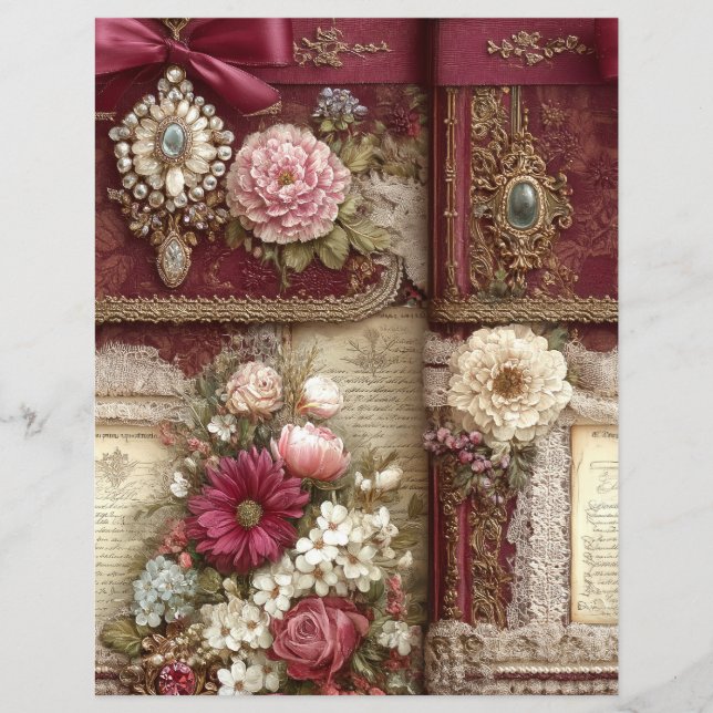 Burgunderrote Creme-Junk-Journal-Schabkunstpapier (Vorderseite)