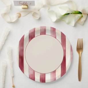 Burgunderrote Creme Streifen Hochzeit Pappteller