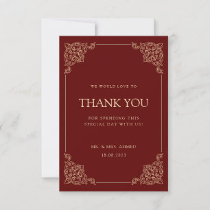 Burgunderrote elegante muslimische Hochzeit Danke