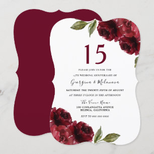 Burgunderrote elegante Rose zum 15. Hochzeitstag Einladung
