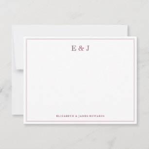 Burgunderrote elegante Vintage-Couple-Monogramm Mitteilungskarte