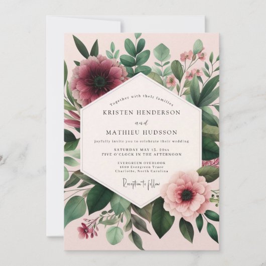 Burgunderrote Flora-Hochzeit Einladung (Vorderseite)