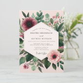 Burgunderrote Flora-Hochzeit Einladung (Stehend Vorderseite)